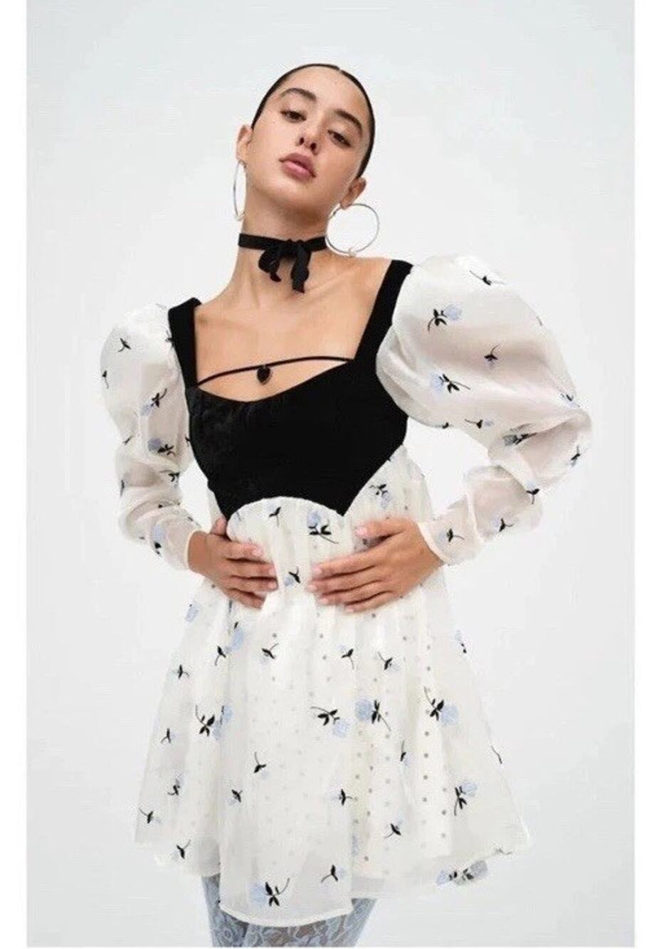 NWT For Love & Lemons Marcella Velvet Babydoll Mini Dress Puff Sleeve 90s Sz XS